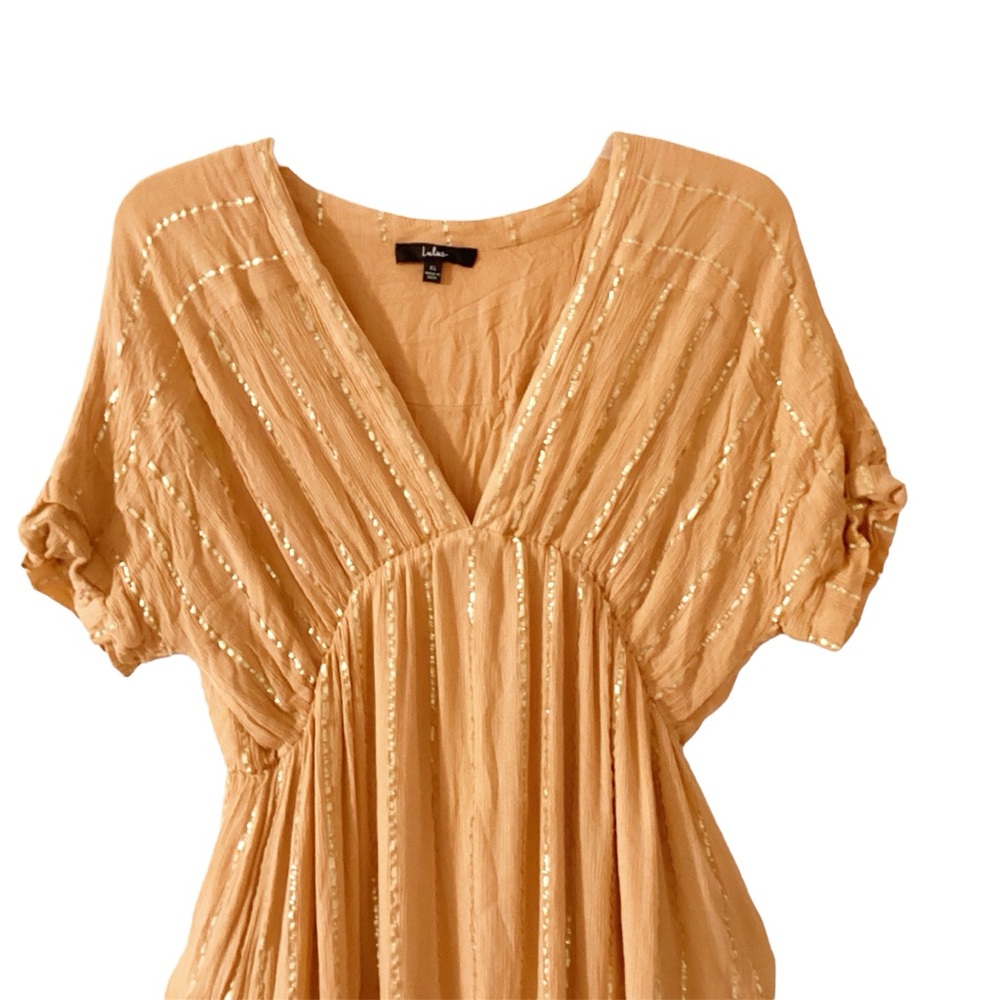 Lulu's Orange and Gold Maxi Dress Elegant Resortwear Size XL Boho Party - Picture 2 of 4